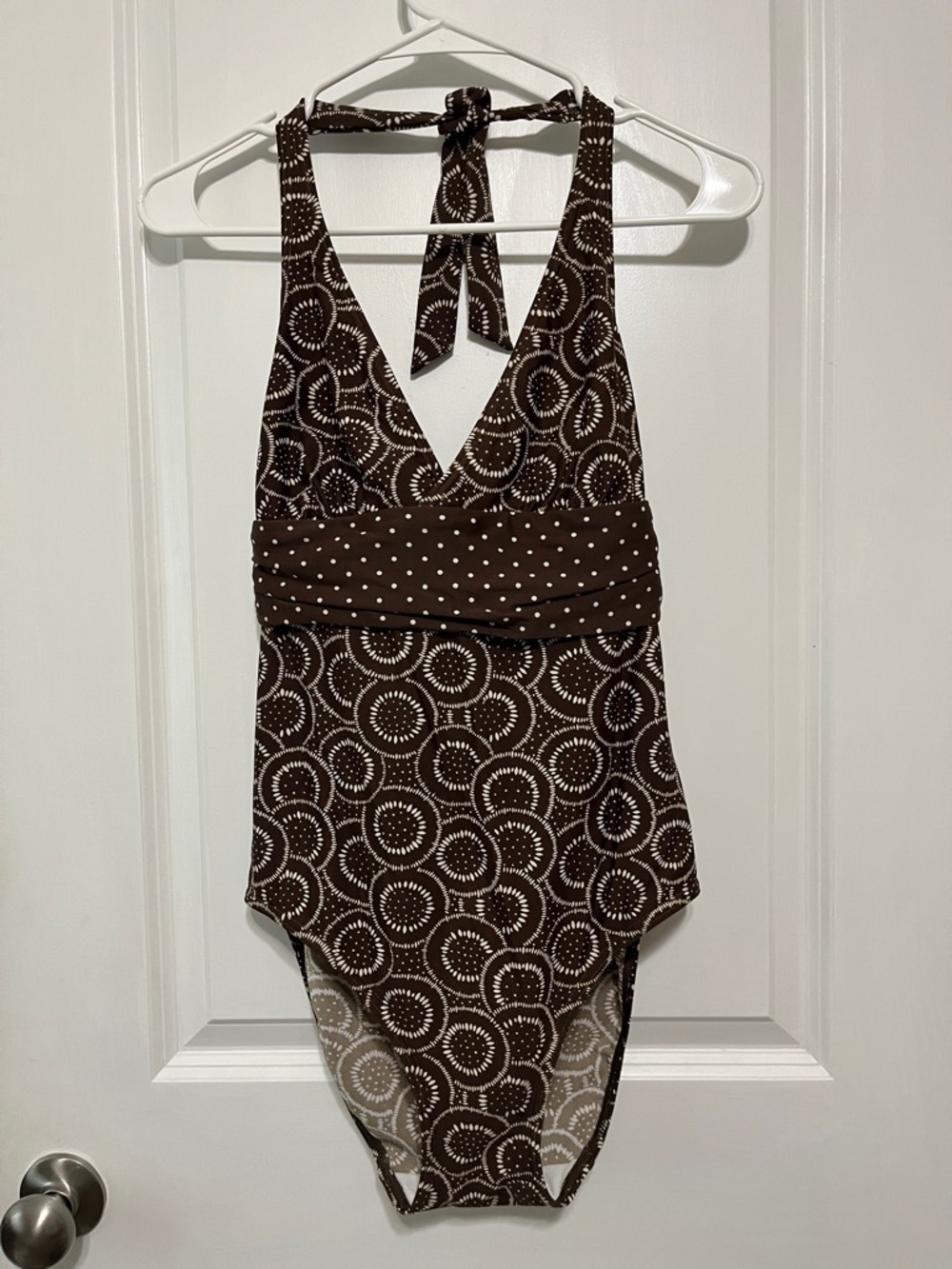 Boden Brown and White Patterned Halter One-Piece Swimsuit Sz 6